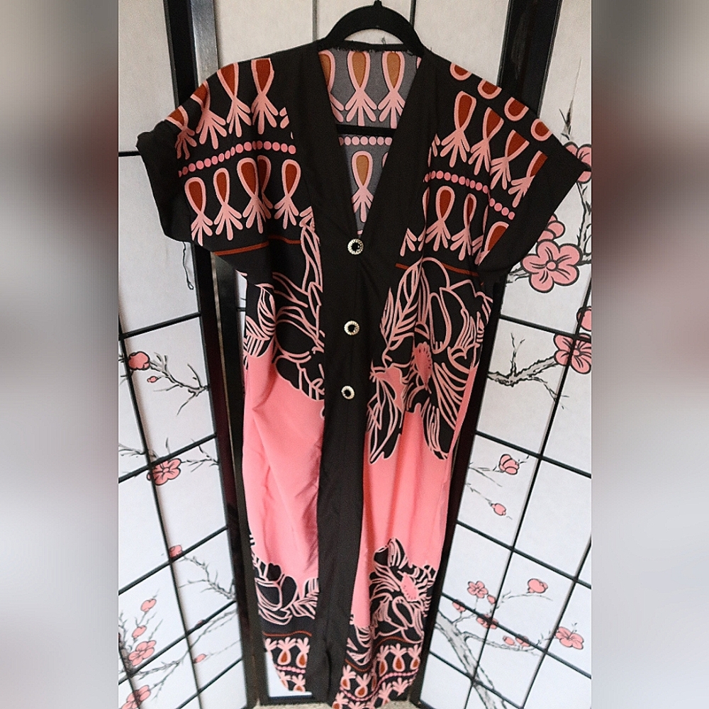 Chill Pink Black Floral Tribal Dress Mumu Large NWOT